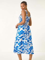Vestido midi franzido com estampa floral romana - Imagem 3 de 5