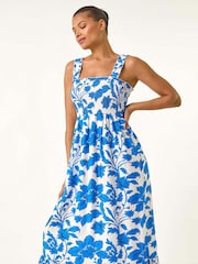 Vestido midi franzido com estampa floral romana - Imagem 4 de 5