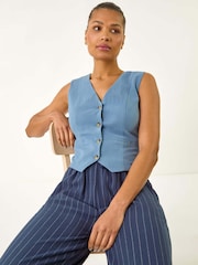 Roman Blue V-Neck Button Through Waistcoat - Image 1 of 5