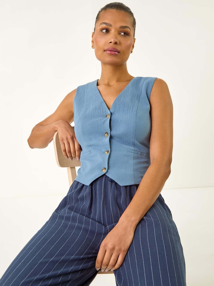 Roman Blue V-Neck Button Through Waistcoat - Image 1 of 5