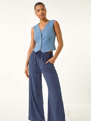 Roman Blue V-Neck Button Through Waistcoat - Image 2 of 5