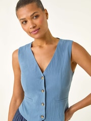 Roman Blue V-Neck Button Through Waistcoat - Image 4 of 5