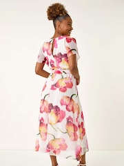 Roman White Midi Split Sleeve Floral Print Dress - Image 3 of 5