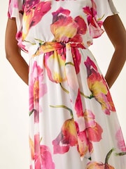 Roman White Midi Split Sleeve Floral Print Dress - Image 5 of 5