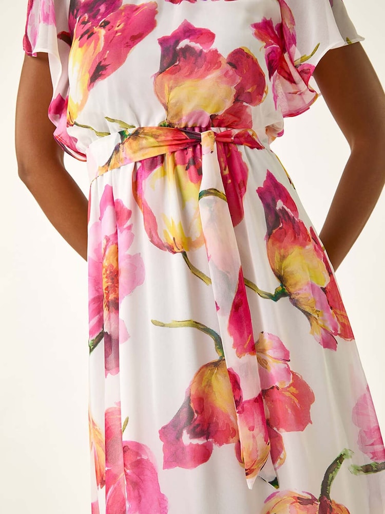 Roman White Midi Split Sleeve Floral Print Dress - Image 5 of 5