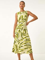 Roman Green Abstract Side Pleat Midi Dress - Image 1 of 5
