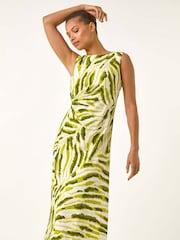Roman Green Abstract Side Pleat Midi Dress - Image 2 of 5