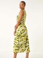 Roman Green Abstract Side Pleat Midi Dress - Image 3 of 5