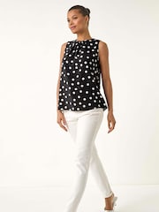Roman Black Spot Print Tie Detail Vest Top - Image 1 of 5