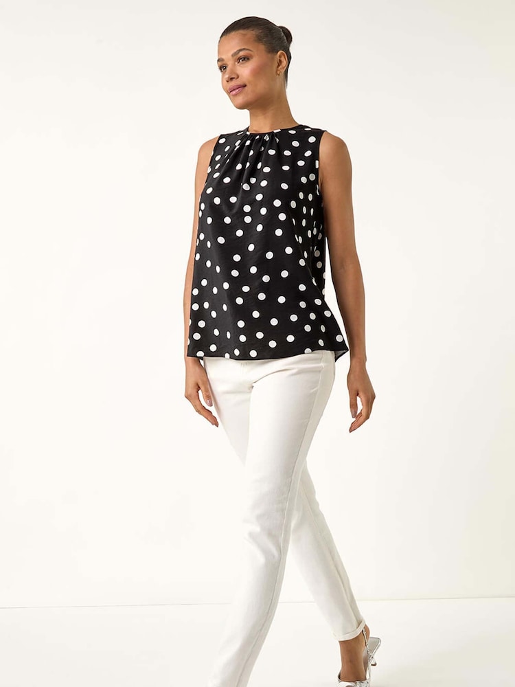 Roman Black Spot Print Tie Detail Vest Top - Image 1 of 5