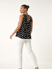 Roman Black Spot Print Tie Detail Vest Top - Image 3 of 5