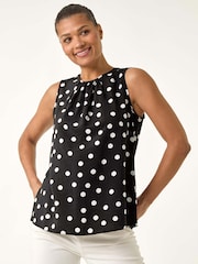 Roman Black Spot Print Tie Detail Vest Top - Image 4 of 5