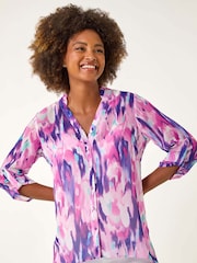 Roman Purple Blurred Print Frill Blouse - Image 3 of 5