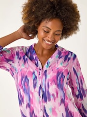 Roman Purple Blurred Print Frill Blouse - Image 4 of 5