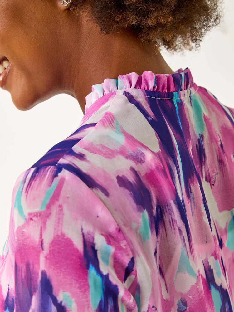 Roman Purple Blurred Print Frill Blouse - Image 5 of 5