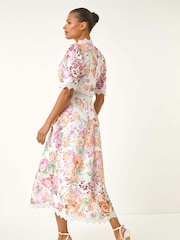 Roman White Floral Print Lace Midi Dress - Image 2 of 5