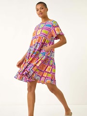 Roman Pink Tiled Tiered Frill Smock Dress - Image 1 of 5