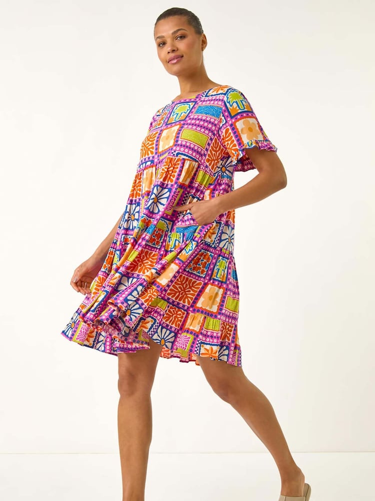 Roman Pink Tiled Tiered Frill Smock Dress - Image 1 of 5