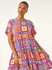 Roman Pink Tiled Tiered Frill Smock Dress - Image 2 of 5