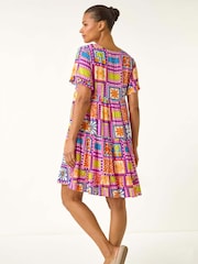 Roman Pink Tiled Tiered Frill Smock Dress - Image 3 of 5