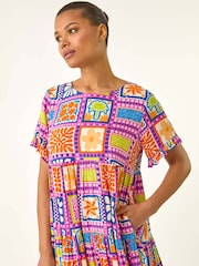 Roman Pink Tiled Tiered Frill Smock Dress - Image 4 of 5