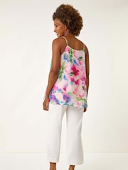 Roman Floral Print Watercolour Chiffon Camisole Top - Imagem 3 de 5
