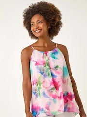 Roman Floral Print Watercolour Chiffon Camisole Top - Imagem 4 de 5