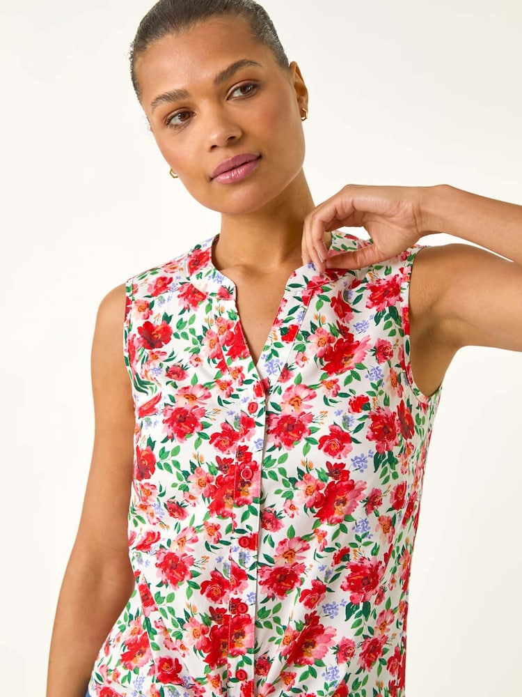 Roman Floral Print Tie Front Blouse - Imagem 1 de 5