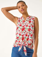Roman Floral Print Tie Front Blouse - Imagem 4 de 5