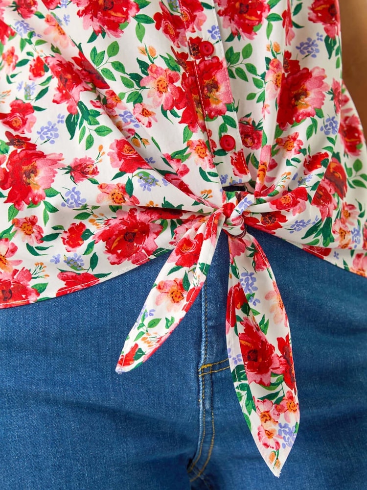 Roman Floral Print Tie Front Blouse - Imagem 5 de 5