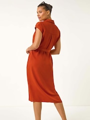 Roman Orange Utility Midi Shirt Dress - Image 3 of 5