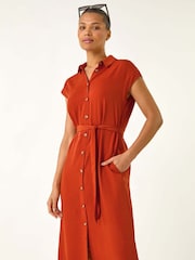 Roman Orange Utility Midi Shirt Dress - Image 4 of 5