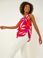 Roman Floral Print Pleat Front Vest Top - Imagem 1 de 5