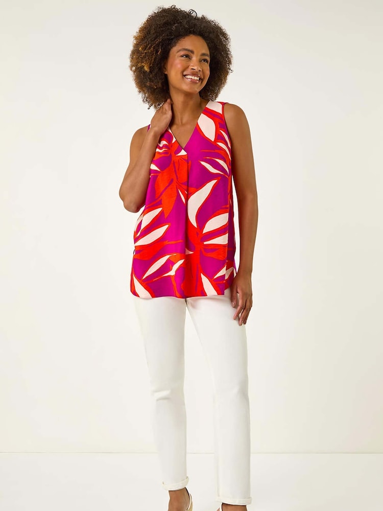Roman Floral Print Pleat Front Vest Top - Imagem 2 de 5