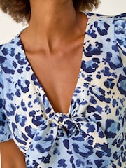 Roman Blue Animal Print Tie Front Midi Dress - Image 5 of 5