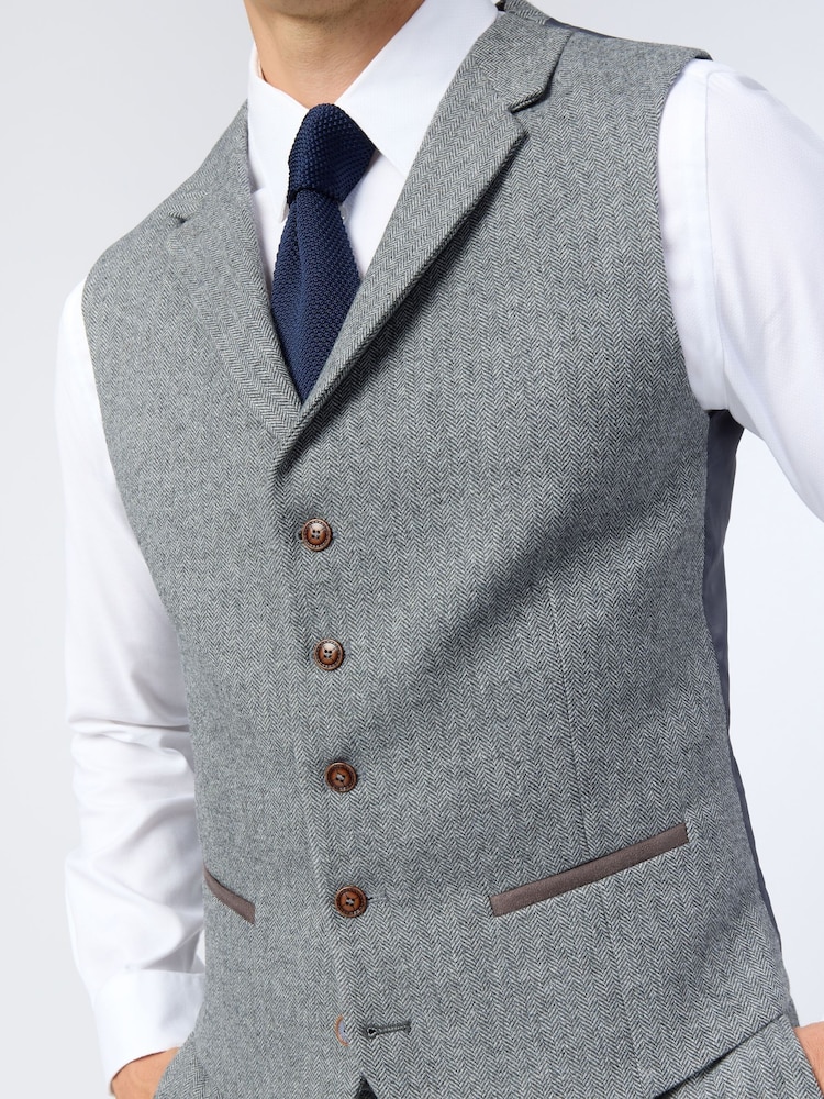 Antique Rogue Grey Herringbone Tweed Waistcoat - Image 2 of 2 Antique Rogue Grey Herringbone Tweed Waistcoat - Image 2 of 2