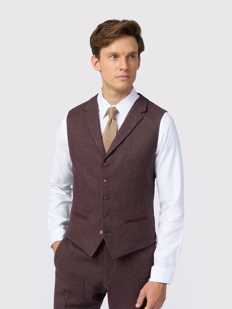 Antique Rogue Red Herringbone Tweed Waistcoat - Image 1 of 2 Antique Rogue Red Herringbone Tweed Waistcoat - Image 1 of 2