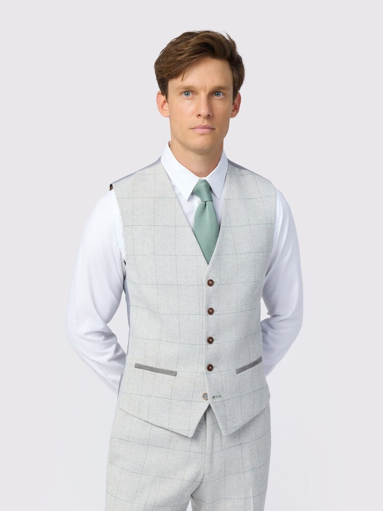 Antique Rogue Natural Alva Check Tweed Waistcoat - Image 1 of 2 Antique Rogue Natural Alva Check Tweed Waistcoat - Image 1 of 2