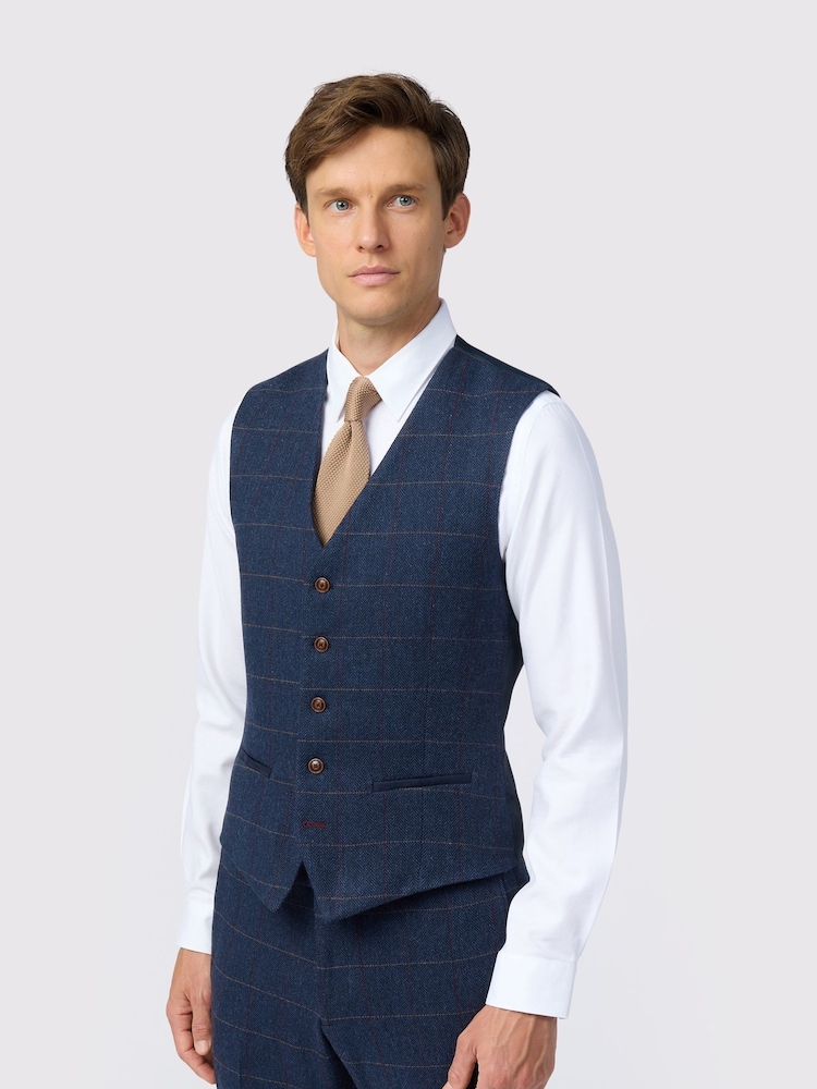 Antique Rogue Blue Ezra Check Waistcoat - Image 1 of 2