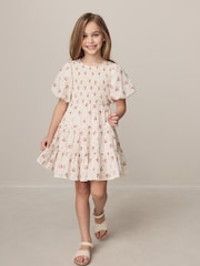 Laura Ashley Cream Pia Bouquet Ditsy Shirred Puffed Sleeve Schiffli Dress - Image 1 of 9
