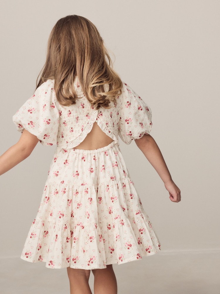 Laura Ashley Cream Pia Bouquet Ditsy Shirred Puffed Sleeve Schiffli Dress - Image 2 of 9