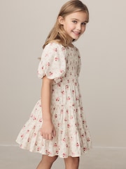 Laura Ashley Cream Pia Bouquet Ditsy Shirred Puffed Sleeve Schiffli Dress - Image 3 of 9