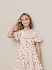 Laura Ashley Cream Pia Bouquet Ditsy Shirred Puffed Sleeve Schiffli Dress - Image 5 of 9