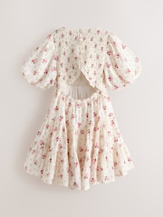 Laura Ashley Cream Pia Bouquet Ditsy Shirred Puffed Sleeve Schiffli Dress - Image 7 of 9