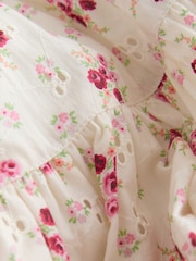 Laura Ashley Cream Pia Bouquet Ditsy Shirred Puffed Sleeve Schiffli Dress - Image 8 of 9