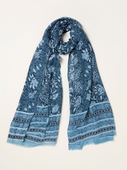 FatFace Navy Blue Spring Floral Printed Lightweight Scarf - Image 3 of 4