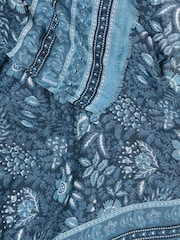 FatFace Navy Blue Spring Floral Printed Lightweight Scarf - Image 4 of 4