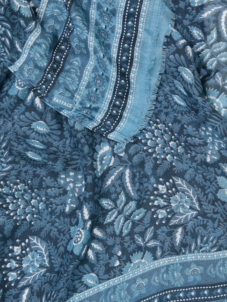 FatFace Navy Blue Spring Floral Printed Lightweight Scarf - Image 4 of 4