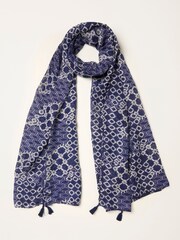 FatFace Navy Blue Geometric Textured Scarf - Image 1 of 2