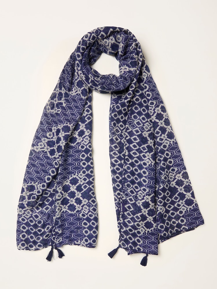 FatFace Navy Blue Geometric Textured Scarf - Image 1 of 2